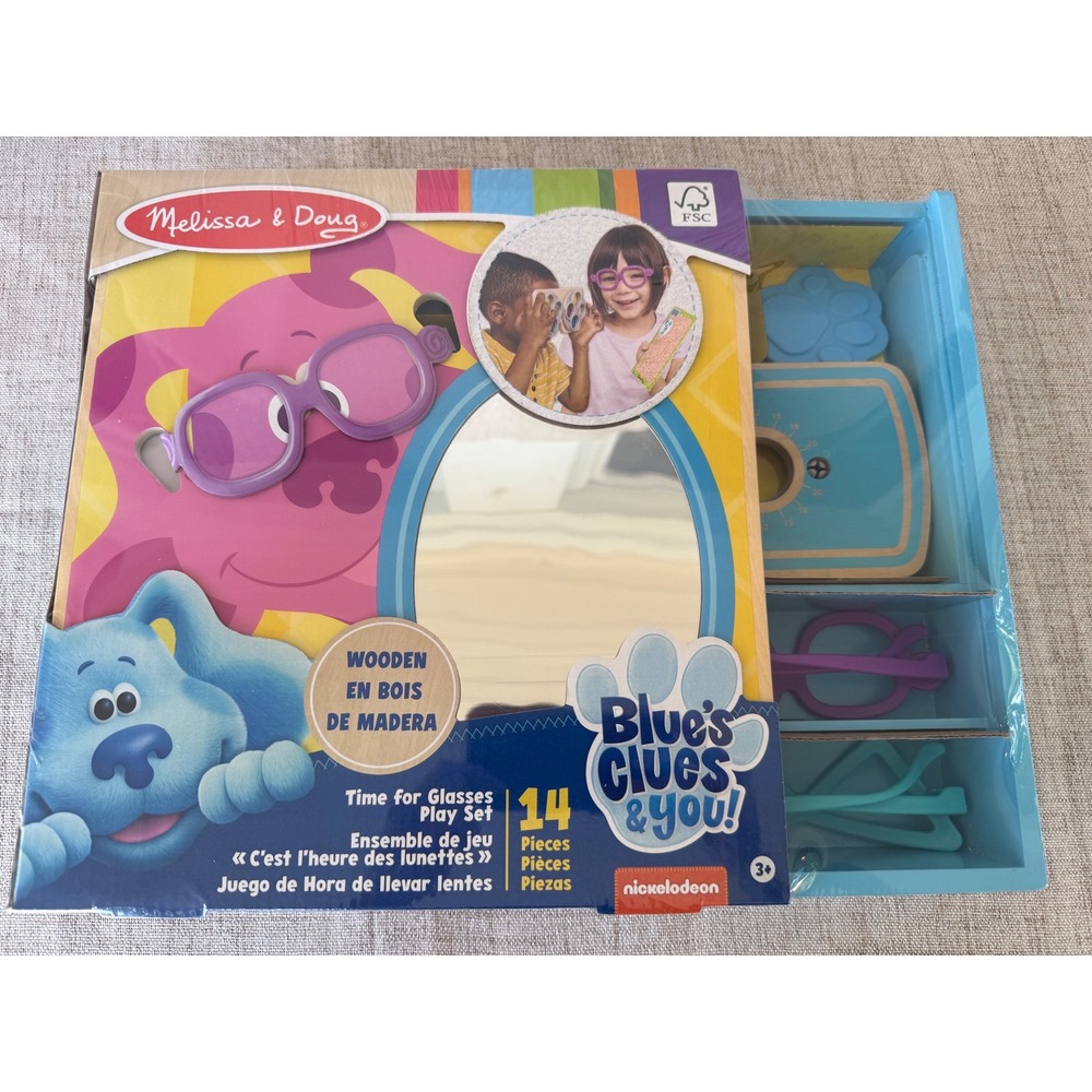 Melissa & Doug Blue's Clues Play Set Kids Blue New Wooden Time for Glasses